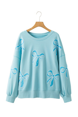Beau Blue Sequin Bow Drop Shoulder Oversized Sweatshirt