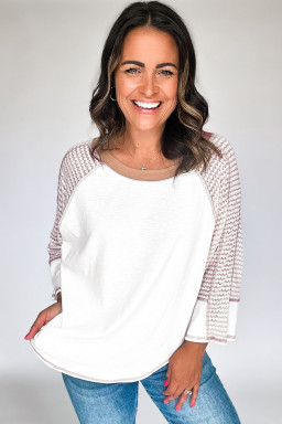 White Striped Raglan Sleeve Patchwork Top