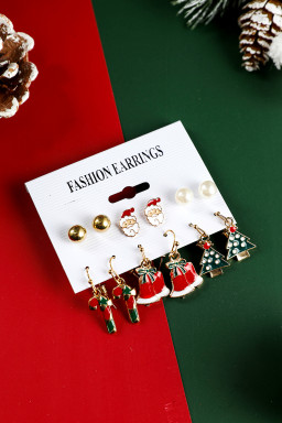 Racing Red 6 Pairs Cartoon Christmas Theme Alloy Earring Set