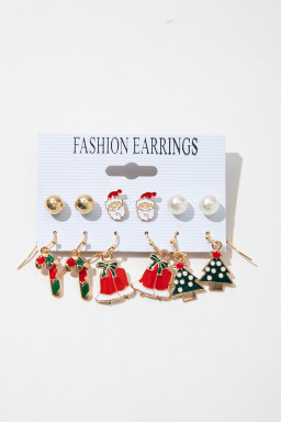 Racing Red 6 Pairs Cartoon Christmas Theme Alloy Earring Set