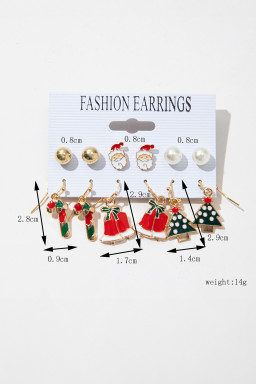 Racing Red 6 Pairs Cartoon Christmas Theme Alloy Earring Set