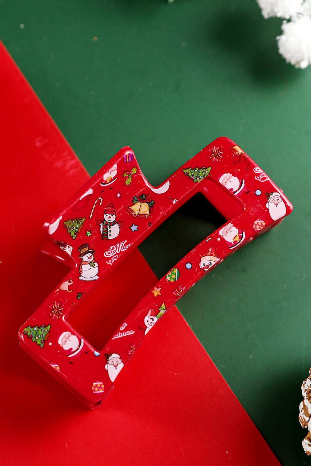Racing Red Cartoon Christmas Pattern Print Hollow Out Hair Claw Clip