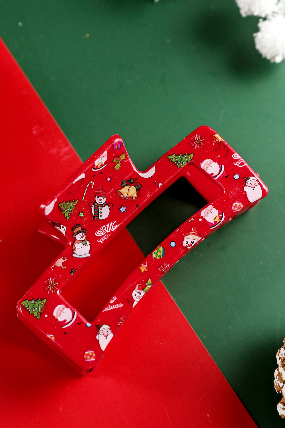 Racing Red Cartoon Christmas Pattern Print Hollow Out Hair Claw Clip