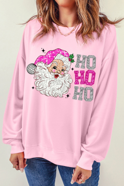 Pink Santa Clause HO HO HO Christmas Heat Transfer Printing Graphic Sweatshirt