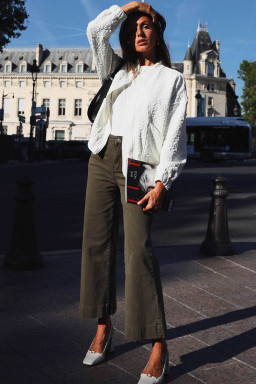 White Floral Embossed Plain Zip-up Jacket