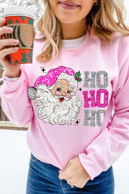 Pink Santa Clause HO HO HO Christmas Heat Transfer Printing Graphic Sweatshirt