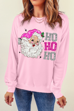 Pink Santa Clause HO HO HO Christmas Heat Transfer Printing Graphic Sweatshirt