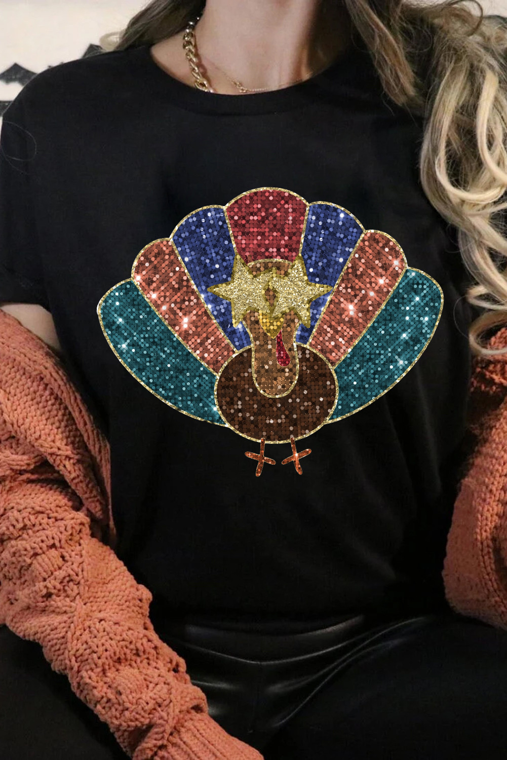 Black Turkey Heat Transfer Printing Graphic Thanksgiving T Shirt
