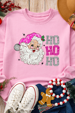 Pink Santa Clause HO HO HO Christmas Heat Transfer Printing Graphic Sweatshirt