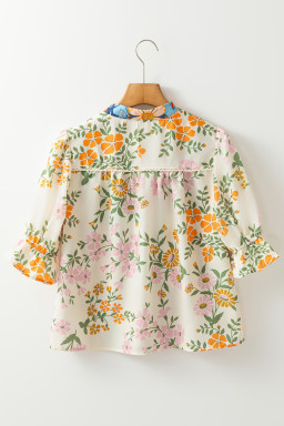 Multicolour Half Sleeve Boho Floral Pop of Color Neckline Blouse