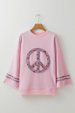 Light Pink Floral Peace Sign Drop Shoulder Top