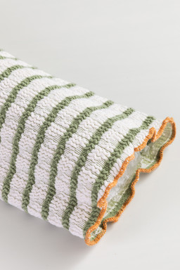 Green Stripe Textured Long Sleeve Henley Top