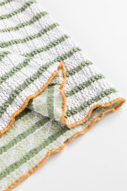 Green Stripe Textured Long Sleeve Henley Top