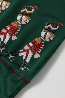 Blackish Green Nutcracker Sequin Round Neck Sweatshirt