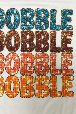 White GOBBLE Heat Transfer Printing Graphic Crewneck T Shirt