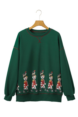 Blackish Green Nutcracker Sequin Round Neck Sweatshirt