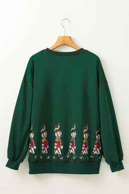Blackish Green Nutcracker Sequin Round Neck Sweatshirt