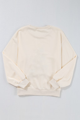 Beige Tinsel Christmas Tree Random Pompom Sweatershirt