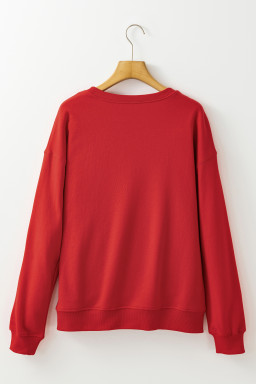 Red HOLLY JOLLY Heat Transfer Printing Graphic Christmas Pullover Sweatshirt