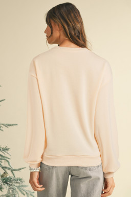 Beige Tinsel Christmas Tree Random Pompom Sweatershirt