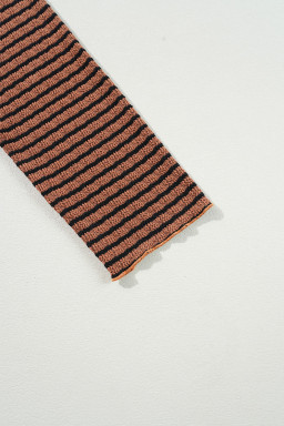 Brown Stripe Textured Long Sleeve Henley Top