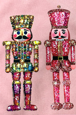 Pink Solid Nutcracker Heat Transfer Printing Graphic Pullover Sweatshirt