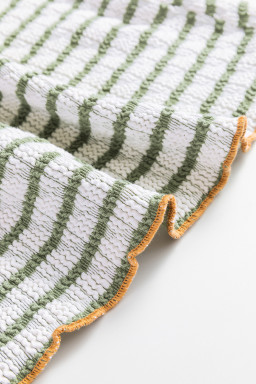 Green Stripe Textured Long Sleeve Henley Top