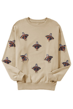 Parchment Turkey Graphic Patch Application Thanksgiving Holiday Sweatshirt