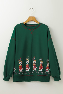 Blackish Green Nutcracker Sequin Round Neck Sweatshirt
