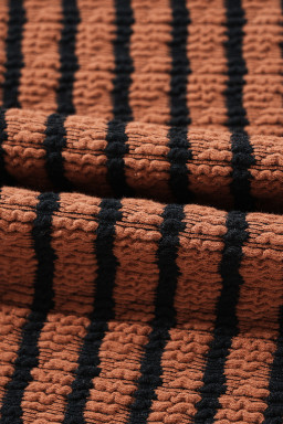 Brown Stripe Textured Long Sleeve Henley Top