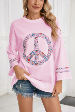 Light Pink Floral Peace Sign Drop Shoulder Top