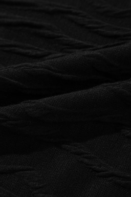 Black Plain Wavy Textured Slim Fit Long Sleeve Top