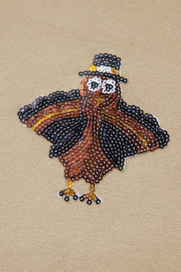 Parchment Turkey Graphic Patch Application Thanksgiving Holiday Sweatshirt