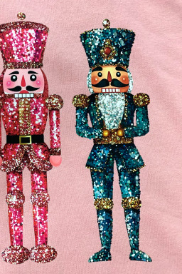 Pink Solid Nutcracker Heat Transfer Printing Graphic Pullover Sweatshirt