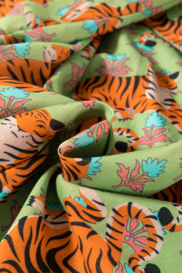 Green Tiger Floral Print Collared V Neck Shirt