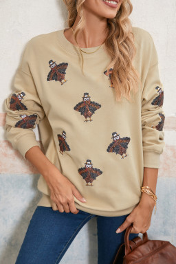 Parchment Turkey Graphic Patch Application Thanksgiving Holiday Sweatshirt