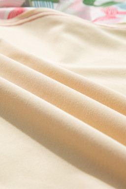 Beige Bowknot Print Patchwork Raglan Sleeve Top