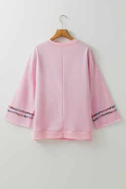 Light Pink Floral Peace Sign Drop Shoulder Top