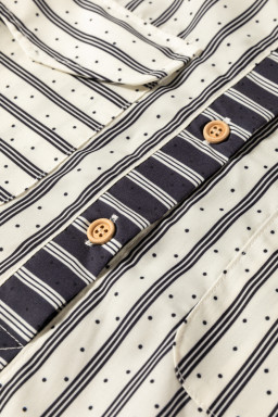 Black Striped Patchwork Button-up Long Sleeve Shirt With Pocket