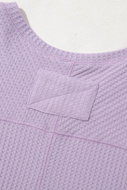 Orchid Petal Waffle V Neck Drop Shoulder Loose Top