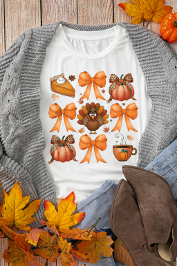 White Turkey Bow Pumpkin Thanksgiving T Shirt