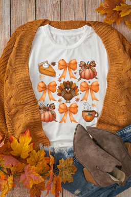 White Turkey Bow Pumpkin Thanksgiving T Shirt