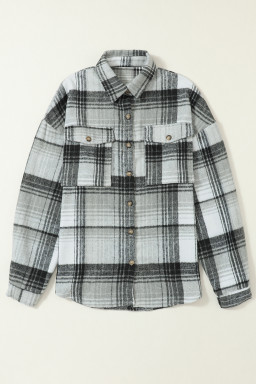 Grey Plaid Button Up Collared Flannel Shacket