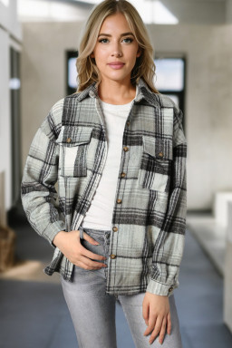 Grey Plaid Button Up Collared Flannel Shacket