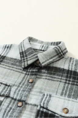 Grey Plaid Button Up Collared Flannel Shacket