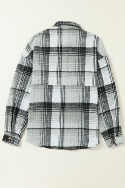 Grey Plaid Button Up Collared Flannel Shacket