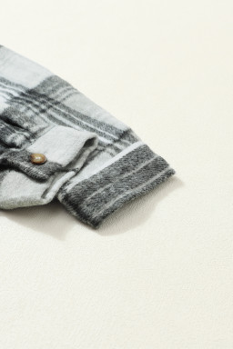 Grey Plaid Button Up Collared Flannel Shacket