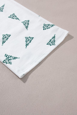 Green Christmas Tree Print Tee & White Pants Loungewear Set
