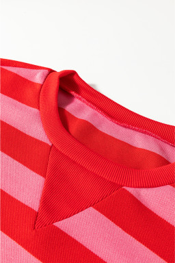 Red Stripe Round Neck Drop Shoulder Sweatshirt