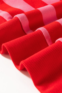 Red Stripe Round Neck Drop Shoulder Sweatshirt